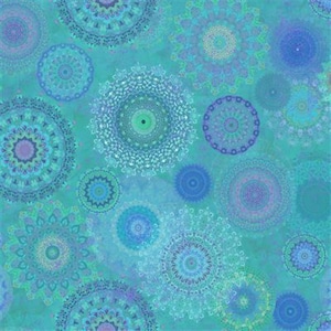 Zen Digital Medallions by Sue Zipkin from Clothworks 100% cotton quilt fabric Y3761-33 Aqua - Free shipping U.S.