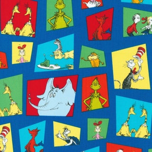 Celebrate Seuss by Robert Kaufman 100% cotton quilt fabric ADE-15669-4 Blue - By the yard - Free shipping U.S.