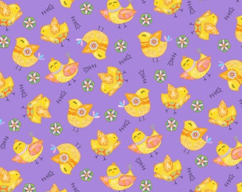 Carrot Patch Purple Chicks Studio E Cotton Quilt Fabric 4466-55 - Free Shipping U.S.