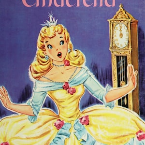 Cinderella Vintage Storybook Panel by Four Seasons David Textiles 100% Cotton Fabric  BW01490C1 36&quot; x 42&quot; Free shipping U.S.