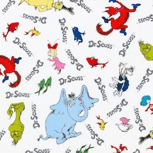 Celebrate Dr. Seuss by Robert Kaufman 100% cotton quilt fabric ADE-15670-1 White - By the yard - Free shipping U.S.