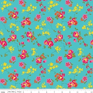 1.5 yards Olivia by Emily Hayes from Penny Rose Fabrics 100% Cotton Fabric - By the Yard C4242 Teal - Free shipping U.S.
