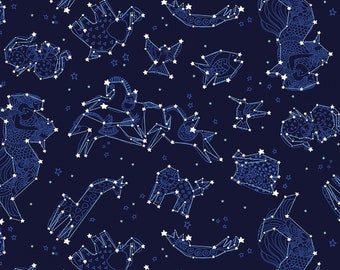 Celestial Magic Zodiac by Laurel Burch from Clothworks 100% cotton quilt fabric Y3165-93 Light Navy - By the yard  - Free shipping U.S.