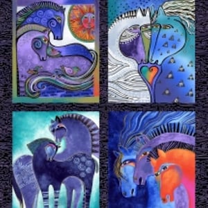 Fiesta Horses Panel by Laurel Burch from Clothworks 100% cotton quilt fabric Y3405-3M Black - Free shipping U.S.