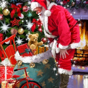 Santa and His Presents Panel Four Seasons David Textiles 100% Cotton Fabric  AL38249C1 35&quot; x 44&quot;
