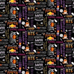 ¡Hola, Boo! Dichos de Michael Zindell de Clothworks Tela para colcha de Halloween 100 % algodón Y3843-3 Negro Envío gratuito EE. UU.