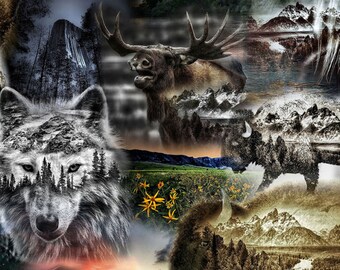 WIld Dawn Call of the Wild Digital Panel from Hoffman Fabrics Cotton Quilt Fabric V5290H-112  - Free shipping U.S.