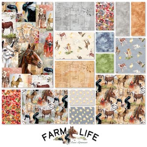 Farm Life by Lexi Grenzer from Clothworks 42-10&quot; Cotton Fabric Squares TSQ0432 Free Shipping - U.S.