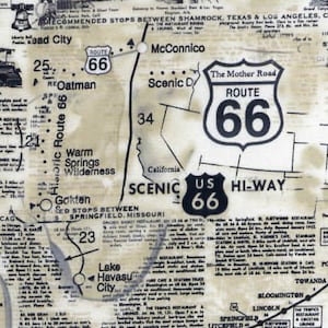 Carte de la route 66 de Timeless Treasures coton tissu C7529 naturel - par yard - US livraison gratuite