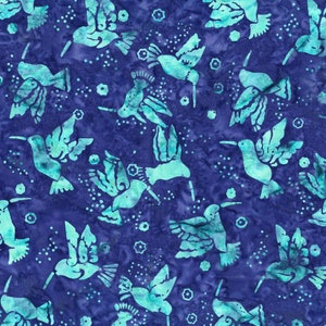 1 Yard Flying Colors Batik by Laurel Burch 100% Cotton Batik Fabric Y2863-92 Royal Blue Hummingbirds Free shipping U.S.