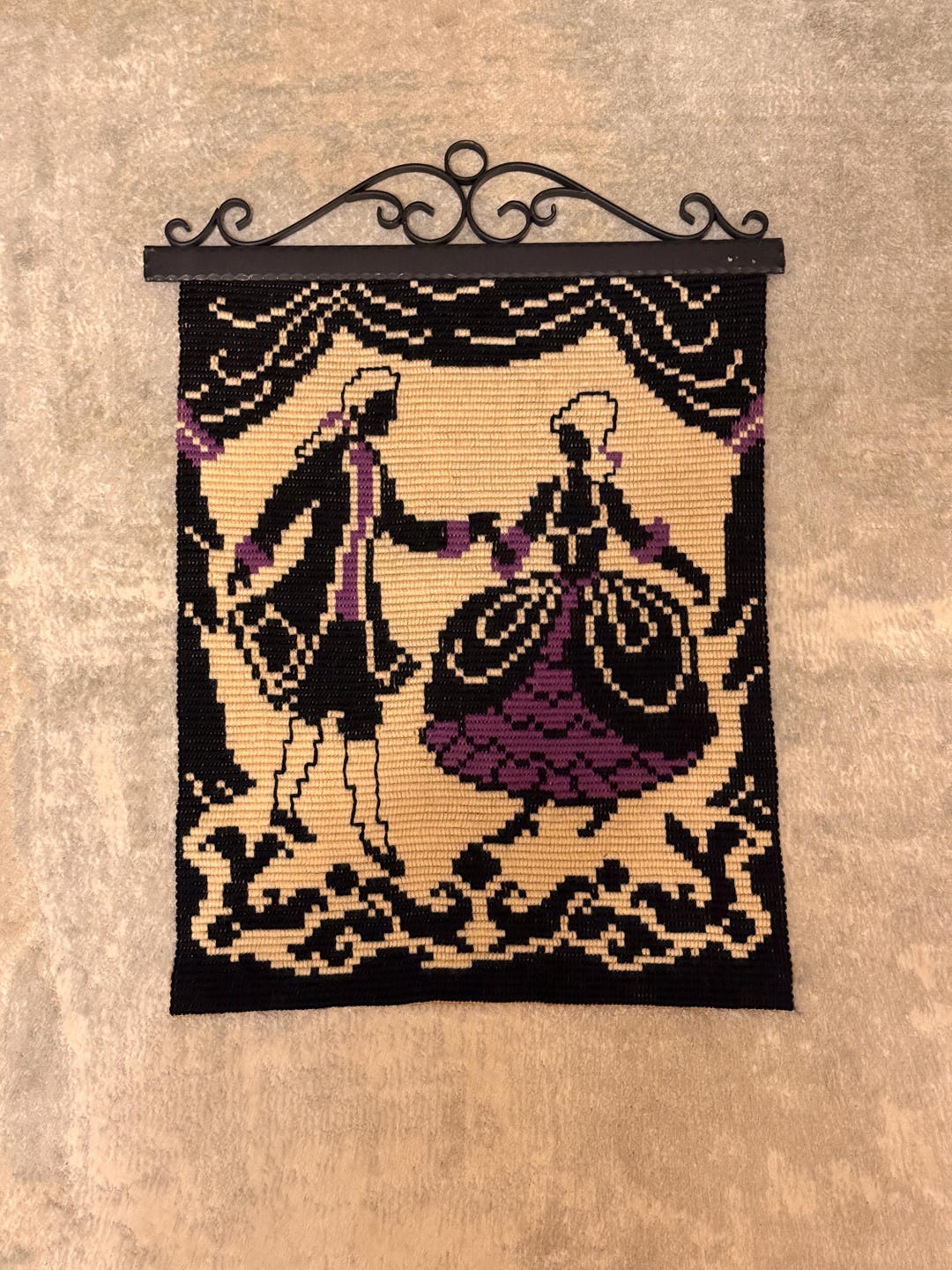 Vintage Needlepoint Wall Hanging – 1970s Romantic Silhouette Tapestry ...