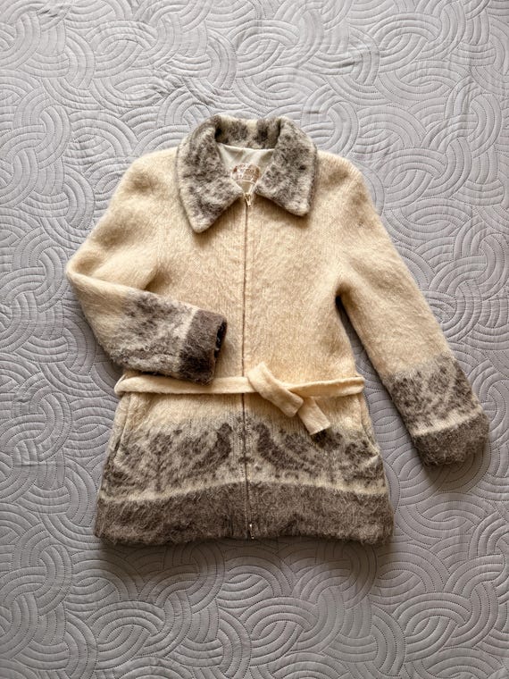 Vintage Álafoss Icewool Icelandic Wool Jacket with Belt – Nordic Knit Coat, Zip Front, Size M