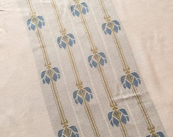 Vintage Solberg Fortex gewebte Tischdecke - Mid-Century skandinavisches Leinenmischgewebe mit blauer und olivgrüner Bordüre