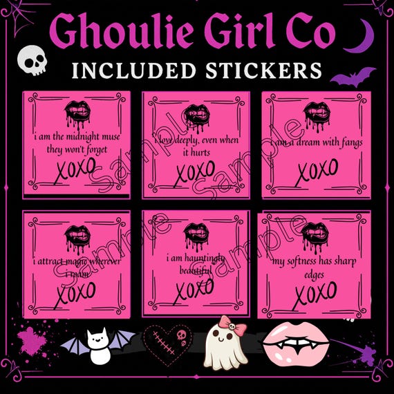 Ghoulie Girl Co Goth Sticker Bundle, Hot Pink & Black (Digital Download)