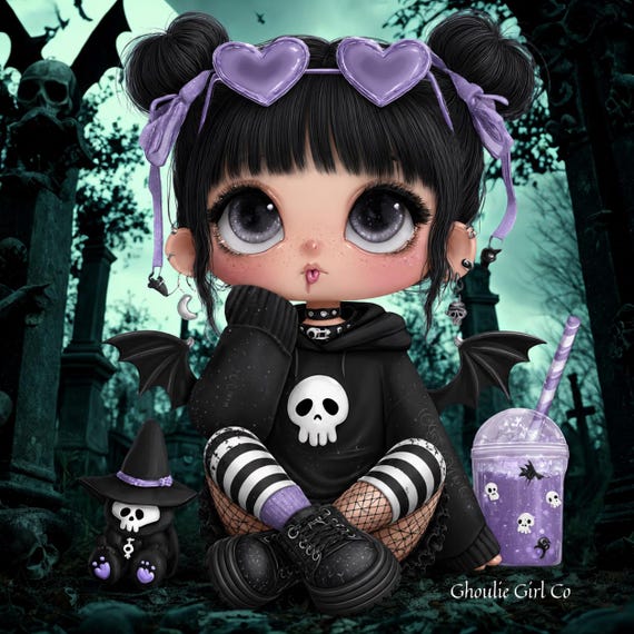 Pastel Goth Cemetery Girl Art | Creepy Gothic Decor (Digital Download)