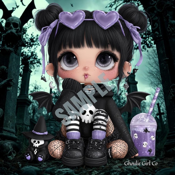 Pastel Goth Cemetery Girl Art | Creepy Gothic Decor (Digital Download)