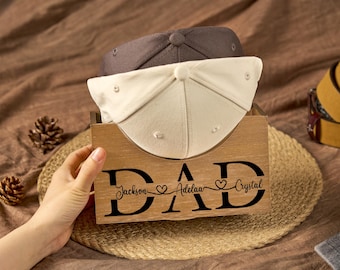 Wooden Hat Holder, Customizable Cap Organizer for Dad, Father's Day Gift