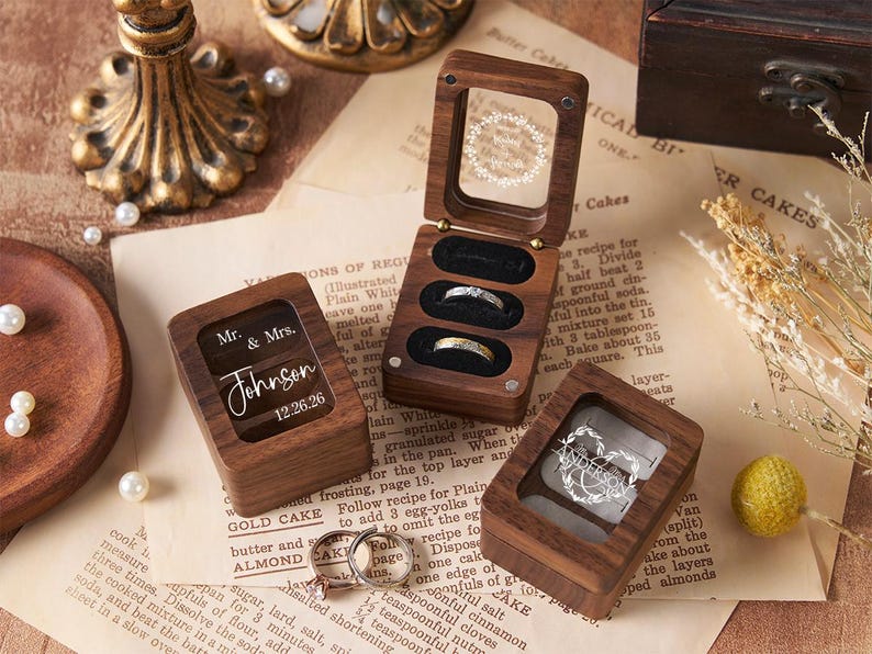 Personalized Walnut Ring Box Engraved Ring Box Handcrafted Wood Ring ...