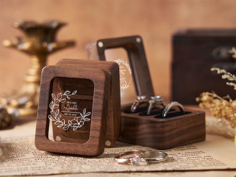 Personalized Walnut Ring Box Engraved Ring Box Handcrafted Wood Ring ...