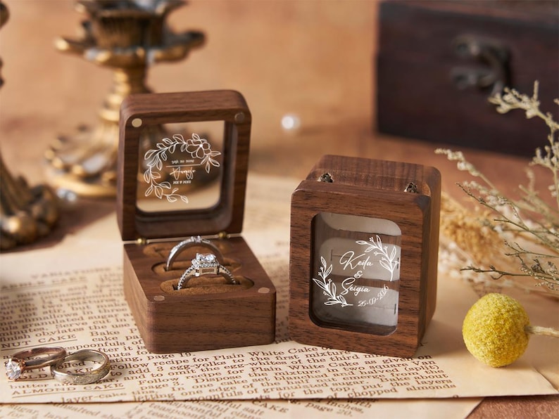 Personalized Walnut Ring Box Engraved Ring Box Handcrafted Wood Ring ...
