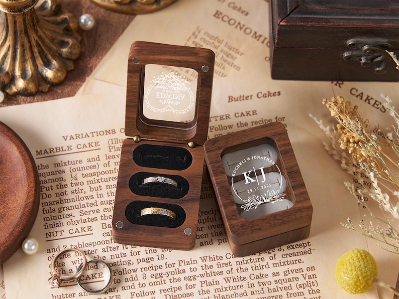 Personalized Walnut Ring Box Engraved Ring Box Handcrafted Wood Ring ...