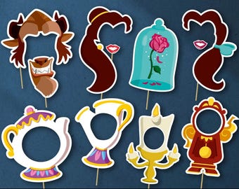 Beauty and the Beast Party Photo Booth Props, bewerkbare DIGITALE DOWNLOAD, verjaardagsdecoratie