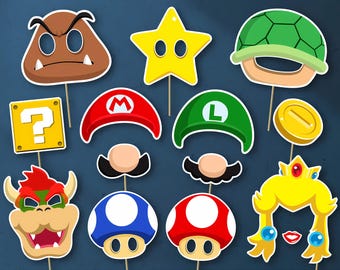 Super Mario Party Photobooth Props, HandHeld DIGITAL DOWNLOAD, Birthday Decoration