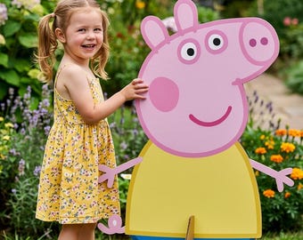 Sagoma di Peppa Pig per la festa di compleanno / Ritaglio a tema cartone animato (Download digitale)