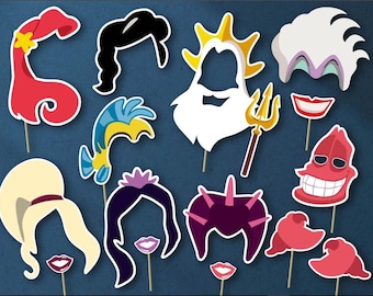 Accesorios editables para fotomatón de fiesta de La Sirenita, DESCARGA DIGITAL, Decoración de cumpleaños