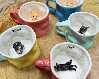 Personalized Pet Portrait Mug 10oz – Custom Dog Cat Photo Ceramic Coffee Cup with Name, Birthday Gift for Pet Lovers