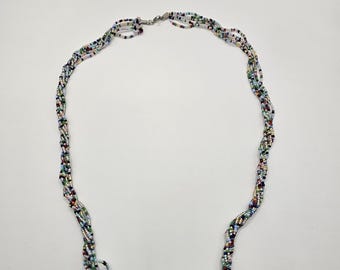 Handmade Multicolor Beaded, Delicate Seed Bead Jewelry, Twisted Rainbow Necklace, Minimalist Boho Necklace