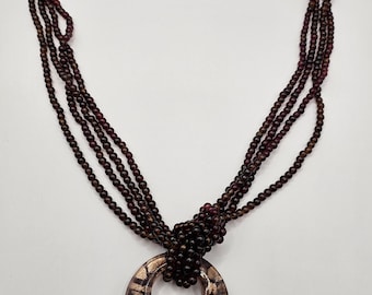 Brown Beaded Pendant Necklace | Handmade Boho Jewelry | Multi-Strand Statement Necklace