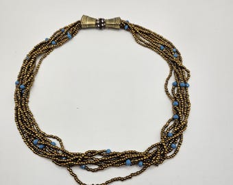 Bronzen en turkoois kralenketting, meerstrengige boho-sieraden, handgemaakte etnisch, gelaagde statementketting met kralen