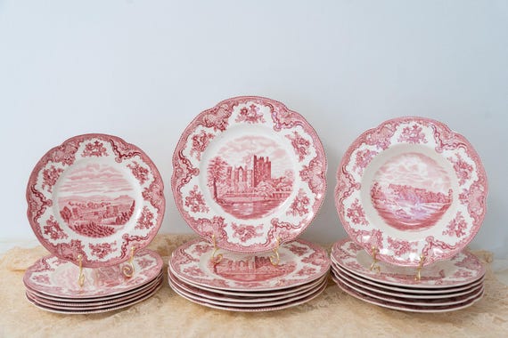 Johnson Brothers Old Britain Castles Plate Set – Red Transferware