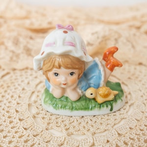 Vtg Lefton Figurine Harvest Boy Geese Mid Century Japan