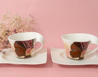 Villeroy & Boch NewWave Edycja limitowana 2007 Zestaw 2 spodków do filiżanek Portret Afryki