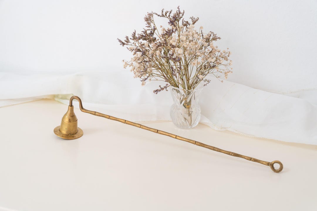 Vintage Brass Candle Snuffer, Long Handle Mid-century Bell Extinguisher ...