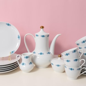 Vintage Winterling Bavaria Blue Daisy koffie-theeservies geribbeld porselein trio servies