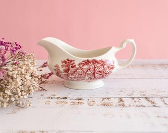 Vintage J&G Meakin rode transferware juskom Whittington Inn Lady Jane Grey