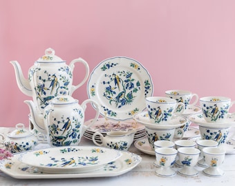 Service à café et à thé Phoenix Blau Villeroy & Boch, coquetiers chauffe-plats 31 pièces