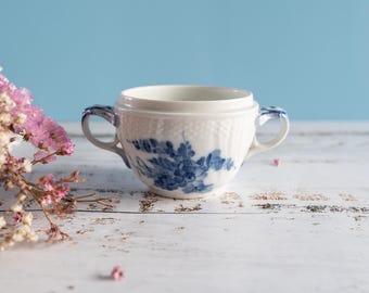 Azucarero vintage Royal Copenhagen de 1968, azul, con diseño de flores trenzadas, pintado a mano (1680).