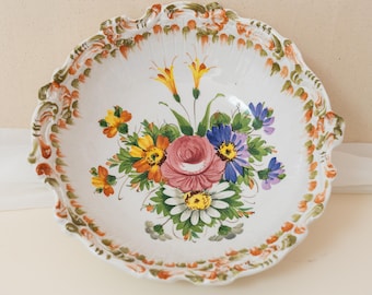 Vintage italienische Keramikschale - handbemaltes Blumengesteck, rustikales toskanisches Dekor