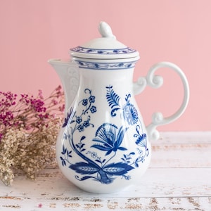 Vintage Royal Five Stars Blue Onion Porcelain Coffee -Tea Pot German Zwiebelmuster