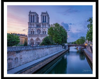 Notre Dame Paris Sunrise Seine River Photo Print, Calm Morning Wall Art
