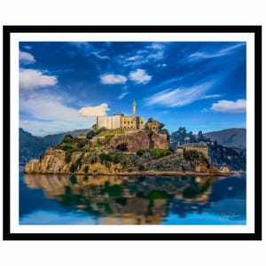 Impresión fotográfica de la vista de la isla de Alcatraz / Bahía de San Francisco / Arte mural con un lugar emblemático de la costa