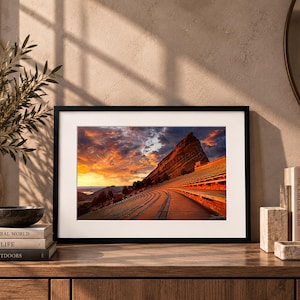 Red Rocks Amphitheater Print, Colorado Sunrise | Morrison Colorado, Dramatic Sky