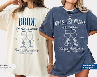 T-shirt « Bride On Cloud Wine » pour un enterrement de vie de jeune fille dans un vignoble | Cadeaux personnalisés pour une demande en mariage aux demoiselles d'honneur