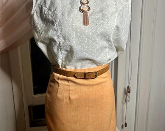 Falda lápiz Lady Arrow de los años 60, color naranja sorbete, talla extra pequeña para mujer.