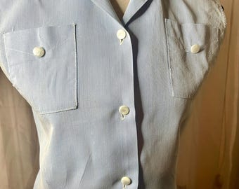 1960s seersucker sleeveless button up blouse