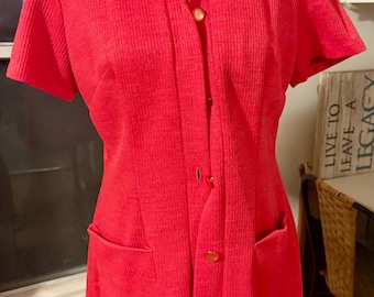 Vintage 2-teiliges Strickset aus den 1970er Jahren, Hose und Hemd mit Knöpfen, Größe S, Damen